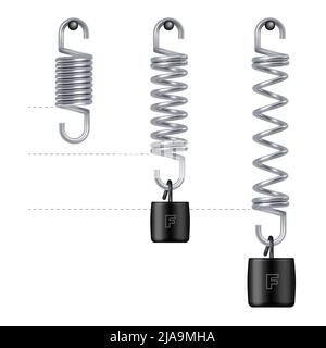 Set realistico in argento con molla in metallo con illustrazione vettoriale isolata in base al peso Illustrazione Vettoriale