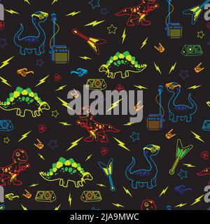 Dino Rock e Roll Rawwr dai colori foderati Illustrazione Vettoriale