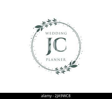 JC iniziali lettera Wedding monogramma collezione loghi, a mano disegnata moderna minimalista e modelli floreali per carte di invito, Salva la data, elegante Illustrazione Vettoriale