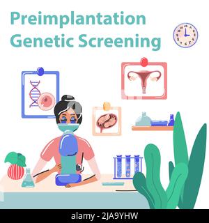 Concetto di gravidanza e surrogazione con simboli di screening genetico illustrazione vettoriale piatta Illustrazione Vettoriale