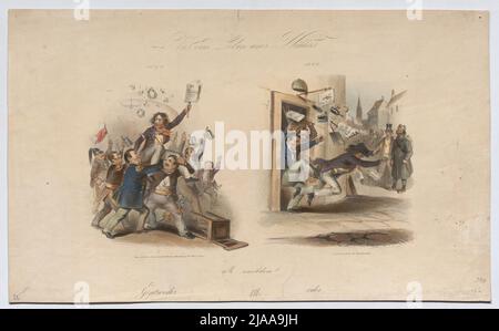 "Dalla vita di una vite." (Caricatura: Un giornalista radicale è stato celebrato nel 1848, buttato fuori dalla locanda nel 1849). Karl (Carl) Lanzedelli (Lancedelli) (Lanzedelly) (1815-1865), litografia Foto Stock