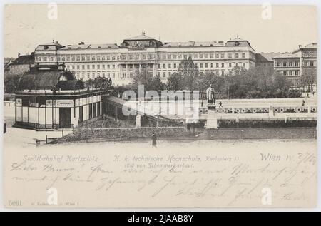 4th, Karlsplatz - vista sul Resselpark contro l'Università tecnica - in primo piano Stadtbahnpavillon, cartolina. Carl (Karl) Ledermann jun., produttore Foto Stock