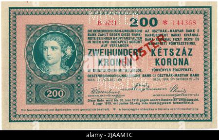 Banconota (modello), 200 corone. Rudolf Rössler (1864-1934), artista, Banca Austriaco-Ungherese, autorità della zecca Foto Stock