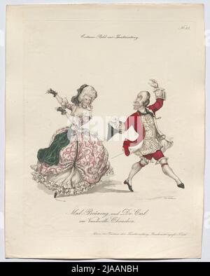 MAD. Brüning e il Dr. Carl nel Vaudeville Chonchon (immagine in costume n° 93 per il giornale teatrale). Johann Wenzel Zinke (1782-1851), incisore di rame, dopo: Anton Elfinger (1821-1864), artista Foto Stock