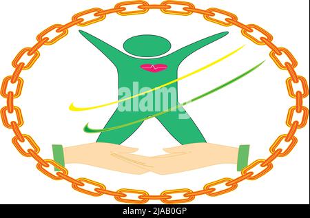 Bambino e mano in Chaind. Logo Health Vector Illustrazione Vettoriale