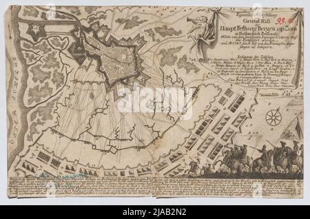 "Presentazione effettiva / e / ragione Riß / la / Haupt Fortezza Bergen op zom ...". Piano dell'assedio di Bergen Op Zoom il 15 luglio 1747. Elias Baeck (1679-1747), incisore in rame Foto Stock