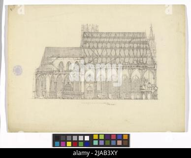 Ref.: 'La Cattedrale di Santo Stefano a Vienna'. Santo Stefano, sezione longitudinale (verso: Disegno di un murales). Georg Christoph (Christian) Wilder (1797-1855), cassetto Foto Stock