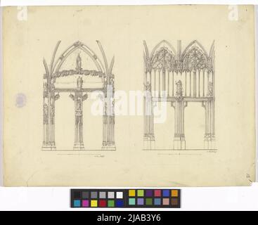 Ref.: 'La Cattedrale di Santo Stefano a Vienna'. Santo Stefano, portali della torre meridionale vorne (Primglöckleintor) e la torre nord vorow (destra). Georg Christoph (Christian) Wilder (1797-1855), cassetto Foto Stock