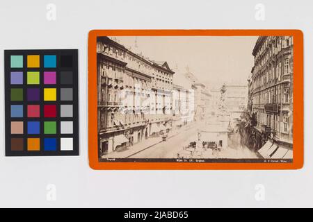 1st, Graben 12 - Vista da Stock -im -Eisen -Platz verso Kohlmarkt - Leopoldsbrunnen - colonna della Trinità (pilastro della peste). Adolf F. Czihak († 1883), casa editrice Foto Stock