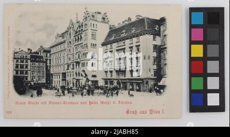 1st, nuovo mercato - con Donnerbrunnen e Hotel Meißl & Schadn, cartolina. Carl (Karl) Ledermann jun., produttore Foto Stock