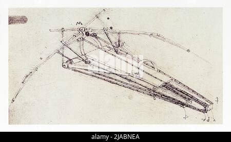 LEONARDO DA VINCI. DISEGNO DI UNA MACCHINA VOLANTE. 1485. PENNA E INCHIOSTRO. 230 MM X 160 MM Foto Stock