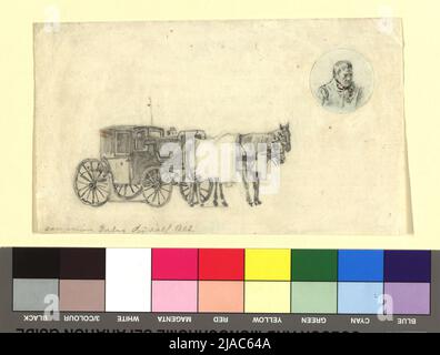 Fiaker (con disegno verticale incollato); Indietro: Suggerimento contadino. Rudolf von Alt (1812-1905), artista Foto Stock