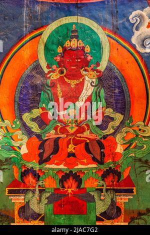 Dipinti murali di Buddha a Tsemo gompa. Leh, Ladakh, India Foto Stock