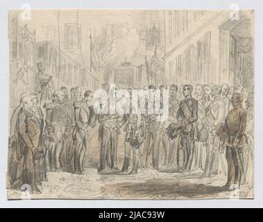 Accoglienza del Re Leopoldo i del Belgio e di suo figlio da parte dell'imperatore Francesco Giuseppe i il 11 maggio 1853 presso la Nordbahnhof. Anton Einsle (1801-1871), cassetto Foto Stock