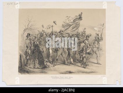 "Corpo volontario a Jtalien (!)." (Il 1 aprile 1848). Anton Elfinger (1821-1864), litografo, Johann Rauh (1803-1863), stampante, Leopold Theodor Neumann (1804-1876), editore Foto Stock