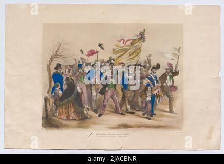 "Corpo volontario a Jtalien (!)." (Il 1 aprile 1848). Anton Elfinger (1821-1864), litografo, Johann Rauh (1803-1863), stampante, Leopold Theodor Neumann (1804-1876), editore Foto Stock