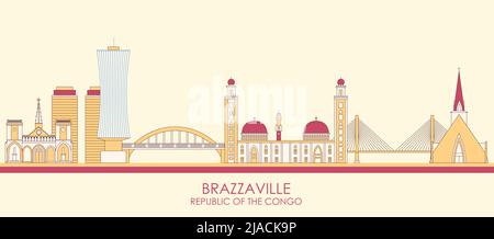 Cartoon Skyline panorama di Brazzaville, Repubblica del Congo - illustrazione vettoriale Foto Stock