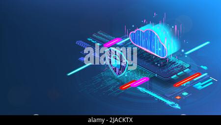 Tecnologia cloud tramite telefono cellulare o smartphone Illustrazione Vettoriale