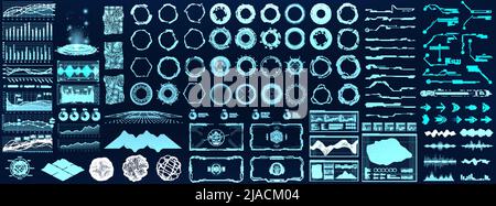 Elementi hi-tech HUD, UI, GUI. Collezione vettoriale futuristica interfaccia utente grafica set Illustrazione Vettoriale