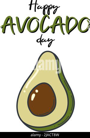 Avocado giorno Doodle contorno icona. Logo biologico frutta e verdura illustrazione isolata. Illustrazione Vettoriale