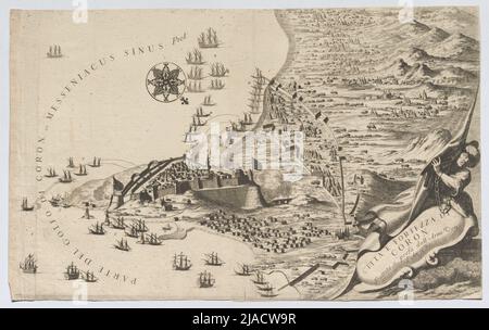 'Città e fortezza di / coron / picchiato, e preso dalle armi Ven: / The AN: J685'. Die Heroberung von Coron 1685. Sconosciuto Foto Stock