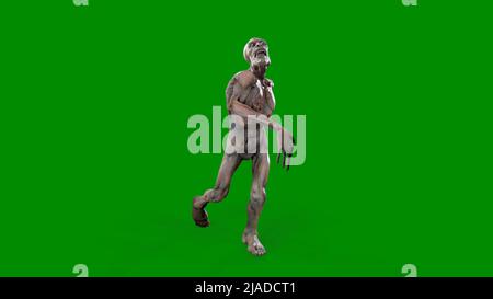 Fantasy personaggio Zombie Undead in posa epica - 3D rendering su sfondo verde isolato Foto Stock