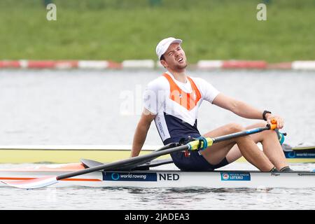 BELGRADO, SERBIA - MAGGIO 29: Melvin Twellaar dei Paesi Bassi che gareggia nella finale delle sculture singole maschili fa durante la Coppa del mondo di canottaggio al lago Sava il 29 Maggio 2022 a Belgrado, Serbia (Foto di Nikola Krstic/Orange Pictures) Foto Stock