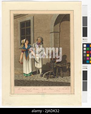 Scene viennesi e occupazione popolare ', foglio 36:' le Friseur et le Savetier a Vienne. / Il parrucchiere, e la scarpa sfarfallio a Vienna. '. Georg Emanuel Opiz (anche Opiz) (1775-1841), artista, Benedikt Piringer (1775-1826), incisore di rame, Joseph Eder (1760-1835), Casa editrice Foto Stock