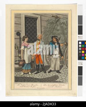 Scene viennesi e occupazione popolare ', foglio 3:' le Cocheur d´un Chevalier, et le vendeur du foin. / Il coachman dominante, e il Heubauer. '. Georg Emanuel Opiz (1775-1841), artista, Kilian d. Ä. Ponheimer (1757-1828), incisore di rame, Joseph Eder (1760-1835), casa editrice Foto Stock