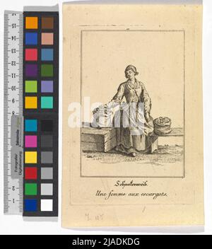 Immagini dei Volks comuni a Vienna ', Blatt 57:' Schnekenweib. Une femme aux escargots. '[Venditore lumaca]. Jakob (Jacob) Adam (1748-1811), artista Foto Stock