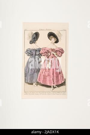 Immagine moda: Due figure, cappelli in velluto, abiti in raso. Sconosciuto Foto Stock