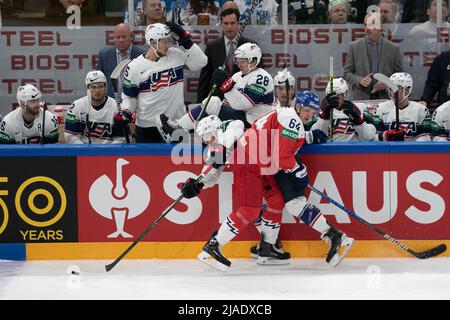 Tampere, Finlandia. 29th maggio 2022. KAMPF David (Repubblica Ceca) (USA) durante il Campionato Mondiale di Hockey su ghiaccio IIFH - Medaglia di bronzo finale - Repubblica Ceca vs USA, a Tampere, Finlandia, Maggio 29 2022 Credit: Independent Photo Agency/Alamy Live News Foto Stock