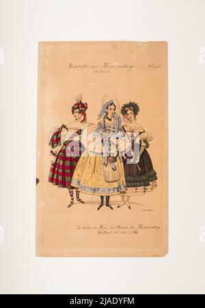 Immagine di moda: Tre figure, costumi femminili di carnevale. Sconosciuto Foto Stock