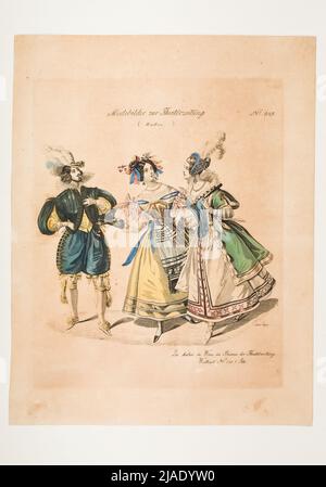 Immagine di moda: Tre figure, costumi di carnevale femminili e maschili. Sconosciuto Foto Stock