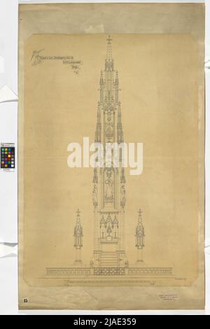 Colonna della Trinità a Budapest, tort. Friedrich von Schmidt (1825-1891), bozza Foto Stock