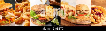 Collage di fast food tradizionale, primo piano Foto Stock