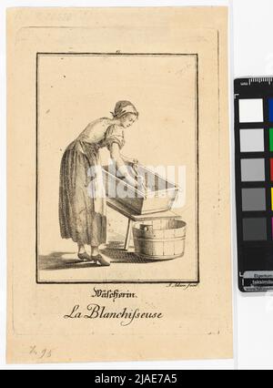 Immagini dei Volks comuni a Vienna ', Blatt 49:' lavanderia. La blanchiseuse. '. Jakob (Jacob) Adam (1748-1811), artista Foto Stock