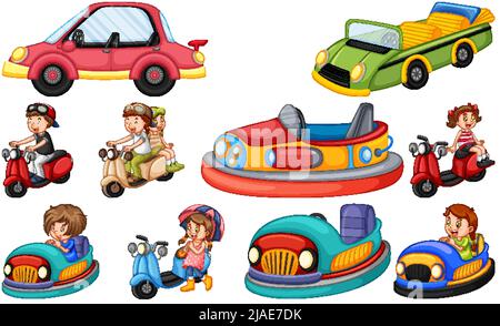 Set di bambini che cavalcano Go-Kart illustrazione Illustrazione Vettoriale