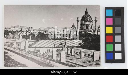 Fortificazione della città - vista dal Burgbastei verso Belvedere e Karlskirche, cartolina. Verlag Reinhold Gftmann & Sohn, produttore Foto Stock