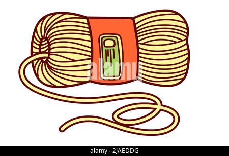 Illustrazione piatta vettoriale per bambini che colorano in stile doodle. Matassa di filati per aghi da maglieria e da maglieria Illustrazione Vettoriale
