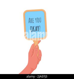 La mano tiene lo specchio verso l'alto con la domanda, siete okay.Vector illustrazione piatta Illustrazione Vettoriale
