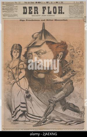 Olga Precheisen e Ritter Mosenthal. '. Olga (Lewinsky-) Precheisen come Gretchen, Salomon Hermann von Mosenthal come Faust nativo, sullo sfondo Josefine Gallmeyer come Martha Schwerdtlein e Heinrich Laube come Mephisto (pagina del titolo di' Der Floh'). Karl Klic (1841 —1926), caricaturista, Johann Tomassich, realizzazione Foto Stock