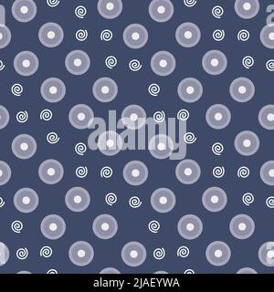 Disegno astratto di forme geometriche rotonde su sfondo blu scuro. Illustrazione Vettoriale