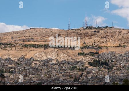 Zona residenziale di montagna (Monte Qasioun) a Damasco, Siria Foto Stock