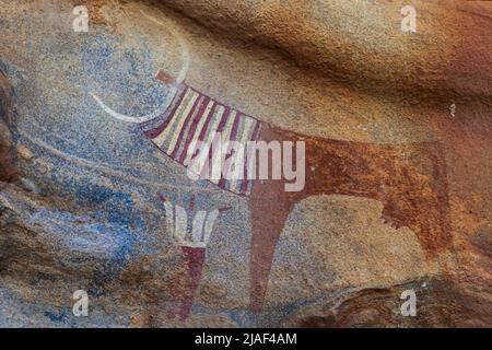 Amazing Inside View immagini delle formazioni rupestri di Laas Geel - una delle prime pitture rupestri conosciute nel Corno d'Africa Foto Stock