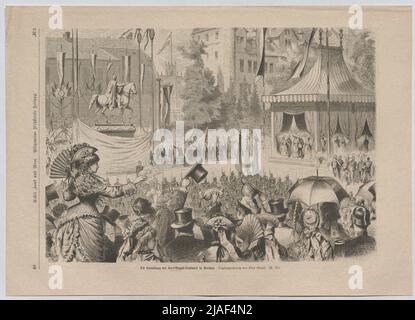 La presentazione del memoriale Karl-August a Weimar. '. L'inaugurazione del monumento per Carl August, Granduca di Sassonia-Weimar-Eisenach, a Weimar (da 'circa Terra e Mare. Allgemeine Illustrirte Zeitung. '). Knut Ekwall, artista, istituto xilografico Eduard Hallberger, xilografo Foto Stock