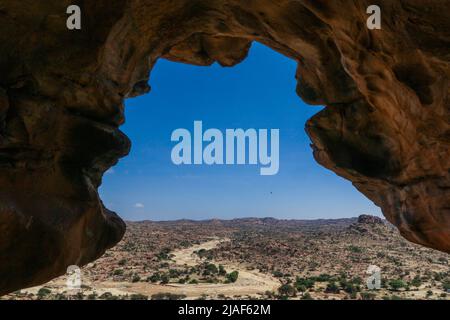 Vista panoramica dalle Grotte di Las Geel alla Valle intorno Foto Stock