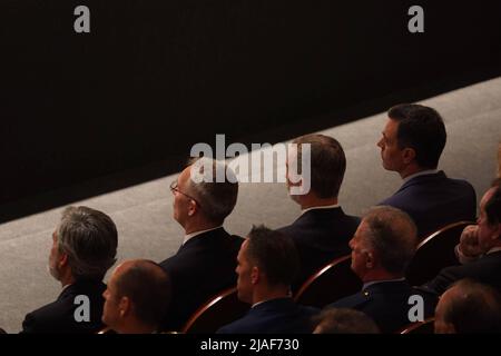 Madrid, Spagna. 30th maggio 2022. Re Felipe VI e Pedro Sánchez insieme al Segretario Generale della NATO, Jens Stoltenberg, partecipano all'atto per il 40th° anniversario dell'ingresso della Spagna nella NATO. Madrid 30 maggio 2022 El Rey Felipe VI y Pedro Sánchez junto al Secretario Generale de la OTAN, Jens Stoltenberg, asisten al acto por los 40 años del ingreso de España en la OTAN. Madrid 30 de Mayo de 2022 797/David/Cordon Press Credit: CORDON PRESS/Alamy Live News Foto Stock