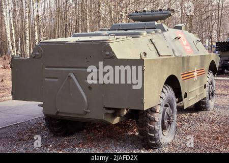 Vista posteriore BRDM, veicolo di ricognizione corazzato russo e pattuglia Foto Stock