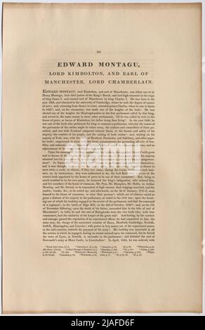 EDWARD MOTAGU, LORD KIMBOLTON E CONTE DI MANCHESTER, LORD CHAMBERLAIN." Biografie von Edward Montagu, 2nd Conte di Manchester, Lord Kimbolton, Lord Chamberlain (aus 'i capi di illustri personaggi della Gran Bretagna'). Thomas Birch (1705-1766), Auteur Foto Stock